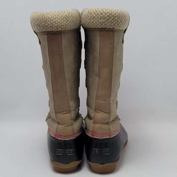 Esprit Belinda Tan Tall Lace Up Faux Fur Sock Lined Knit Cuff Duck Boots Sz 7.5M - Picture 2 of 12